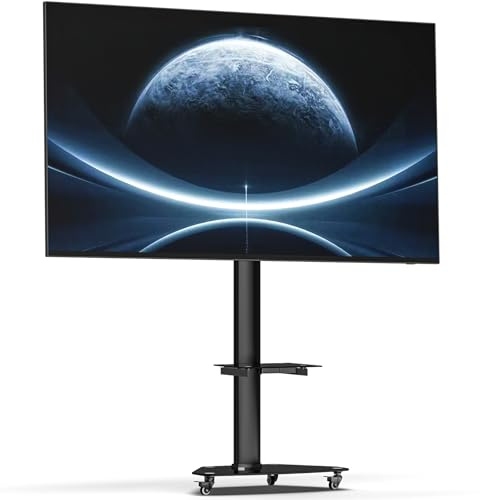 XTRARM Proton 300 mobiler TV Ständer mit Ablage, Steckdosen, USB-Ports, Höhe VESA 209cm, Hoch- Querformat 32-75 Zoll 40 kg schwarz