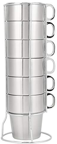 BestAlice Tazze da Caffè Impilabili in Acciaio Inossidabile Set di Tazze da Caffè per Acqua Impilabili in Acciaio Inossidabile a Doppio Strato con Supporto per Tazze Tazze da Tè con Manico in Acciaio