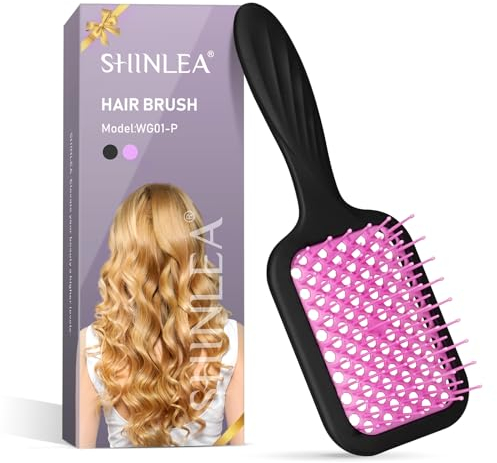 Hair Brush, SHINLEA Detangling Hair Brush for Curly Hair, Speed Dry Vented Paddle Brush for Wet Dry Hair, Reduces Breakage, Eliminates Knots, Extension Brush for Women, Men, Kid (Black Pink)