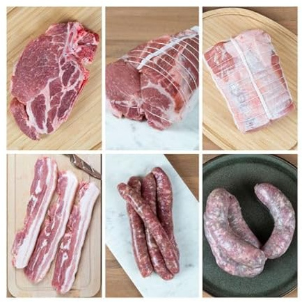 Colis de Viande de Porc 5kg Premium - Maison Victor : 1kg Côte Échine, Rôtis Échine & Filet, 500g de Tranches Poitrine, 12 Chipolatas, 6 Saucisses Toulouse - Excellence Artisanale depuis 1976