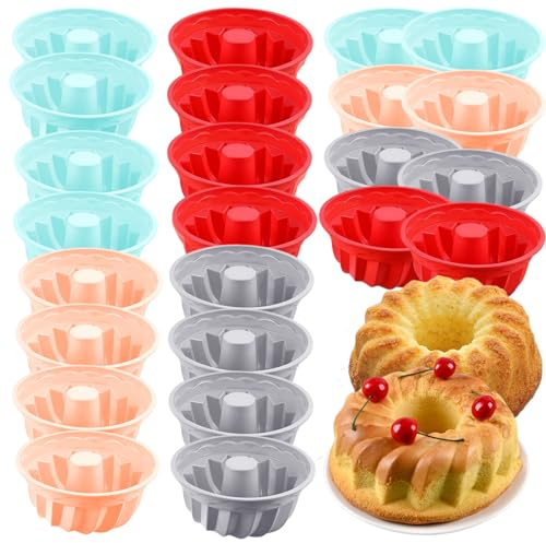 liuer Savarín Espiral, 24PCS Pequeño Molde de Silicona para Bizcocho Savarín,Bandeja Espiral para Roscones para Cake,Bizcochos,Horno,Flan,Pudin y Gelatinas