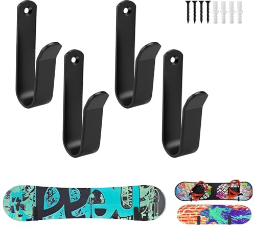 FINELYCR 4 Pièces Support Mural pour Snowboard, Support Horizontal pour Snowboard, Clip Montage Mural pour Snowboard avec Vis et Tube D'expansion, Convient aux Skis, Snowboards, Skateboards