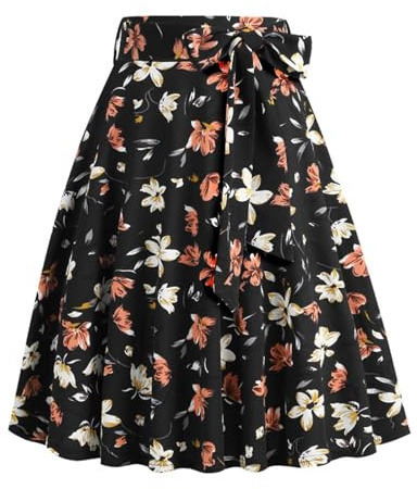 Jupe Mi Longue Femme Imprimé Floral, Jupe PlisséE Femme Chic Et éLéGant-Jupe Femme Ete Mode EvaséE Classique Vintage avec Ceinture Midi Jupes A Ligne Loisirs Comfy RéTro LéGer Base à Volants Jupes