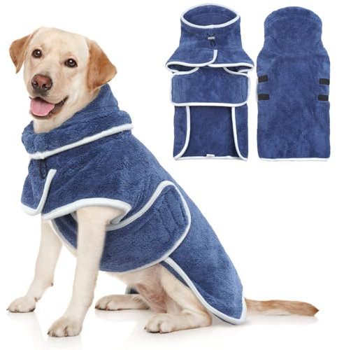 Hjyokuso Hundebademantel, Hund Bademantel Für Kleine Mittelgroße Große Hunde, Hundehandtuch Extra Saugfähig, Mikrofaser Handtuch Für Hunde, Hundemantel Mit Klettverschluss Und Verstellbaren Bände