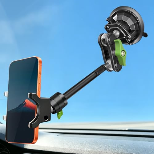 HEMMOTOP Suction Cup Car Phone Mount, 12 in Heavy Duty Metal Cell Phone Holder for Windshield, 360° Rotation Vacuum Magic Arm for iPhone All Smartphone & Cars Truck