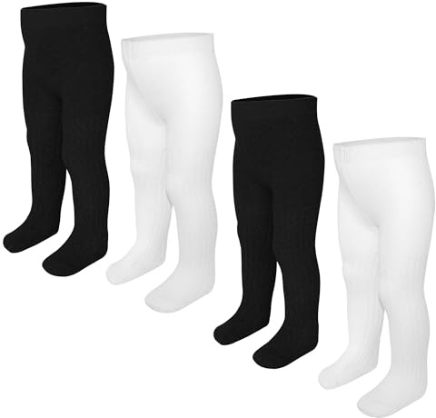 ZERULETS Lot de 4 paires de collants chauds pour bébé fille garçon hiver coton collants pour enfants leggings pour 6 mois à 6 ans, noir/blanc, 2-4 Jahre