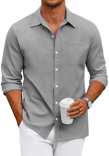 COOFANDY Camisas Hombre Manga Larga Oxford Camisa con Botones para Hombre Aalgodón Camisa Casual Business Shirt Ajuste Regular Color Sólido Gris Oscuro Jaspeado L
