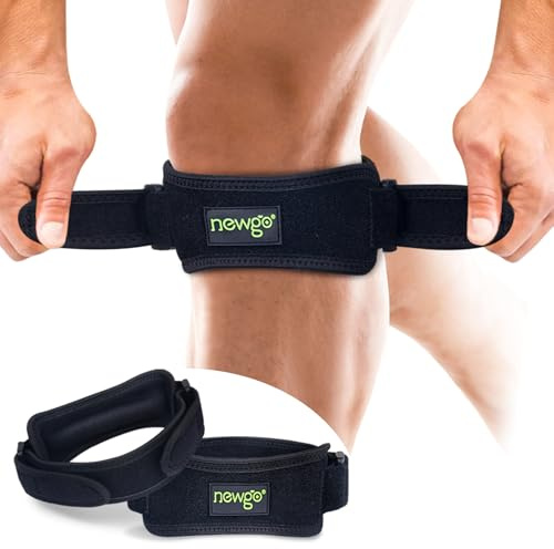 NEWGO 2 × Patellasehnenbandage, Knee Support, Patella Kniebandage, Verstellbare Bandage Knie für Damen und Männer beim Sport, Unterstützung bei Patellasehnenentzündung, Knieschmerzen & Arthritis
