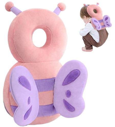 Wedhapy Baby Kopfschutz Rucksack niedlicher atmungsaktiver gefüllter Kopfschutz Rucksack mit Brustgurt Verstellbarer Stoßdämpfungs Kopfschutz für Baby Butterfly Home