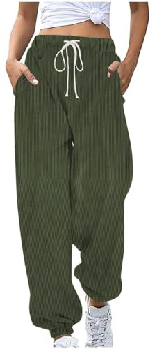 Damen Jogger Hose Einfarbig Jogginghose Bequeme Cordhose Elegant Cord Hosen mit Taschen Sporthose Kordelzug Frauen Sweathose Locker Casual Laufhose Sportlich Fitness Schlupfhose