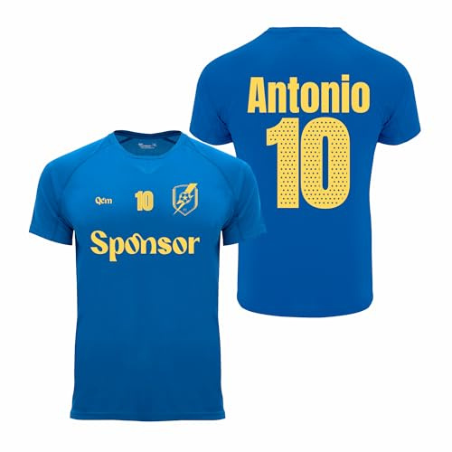 QCM PRODUTOS PERSONALIZADOS Camiseta Fútbol Hombre Personalizada — Escudo Nombre y Número a Elegir — Diseño Deportivo en Colores — Tallas Adulto