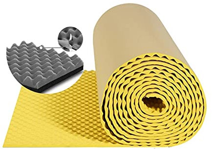 WOTZOV Selbstklebender Akustikschaumstoff, 2 cm/3 cm/5 cm Dicke, schallabsorbierende Behandlungsplatte, geräuschreduzierende Baumwolle, grau,Gelb 100x100x3cm
