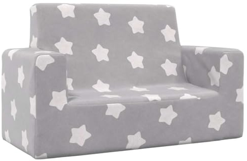 vidaXL Divano per Bambini 2 Posti Grigio Chiaro Stelle Morbido Peluche, Divano Bambini 2 posti, Mini Divano, Poltrona per Bambini