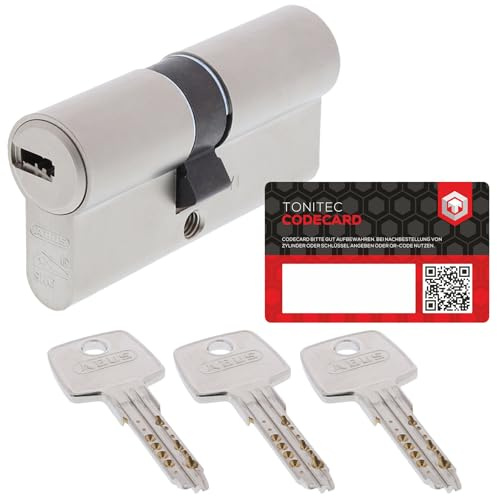 ToniTec Set aus ABUS Türschloss Zylinder EC550 mit 3 Schlüssel, Schließzylinder gleichschließend als Doppelzylinder, Zylinderschloss Größe 30/35 mm mit Codecard
