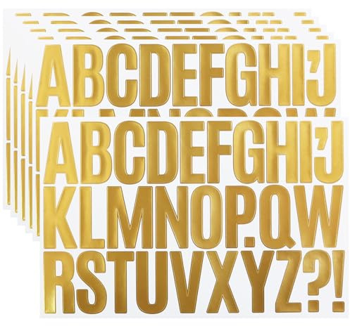 180 Stücke Buchstaben Aufkleber,6 Blätter 2 Zoll Selbstklebendes Vinyl Großes Buchstaben Punzierung Kit für Postfach,Schilder,Scrapbook, DIY und Basteln, Klebebuchstaben Wetterfest - Gold