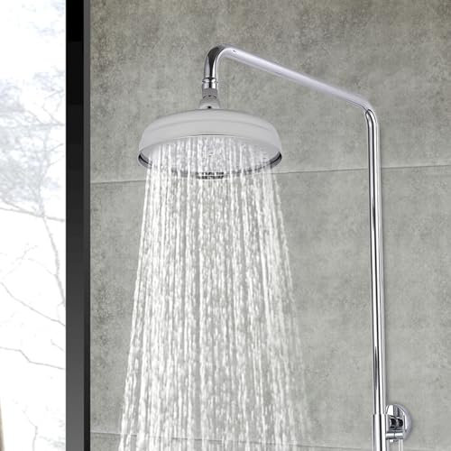 Edelstahl-Duschkopf Rund Regendusche Runden 8-Zoll Regen-Duschkopf Antiker 20 x 20 cm Regenduschkopf (Silber)