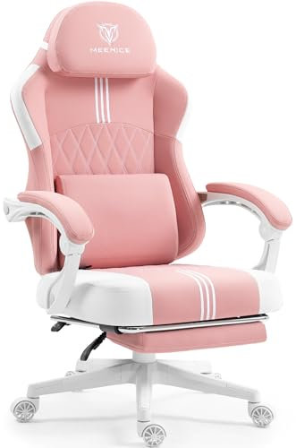 MEENICE Gaming Stuhl mit Taschenfederkissen und Kühlung Gel, Massage Gaming Sessel mit Fußstütze, Ergonomischer Game Stuhl Hohe Zurück für Erwachsene Rosa