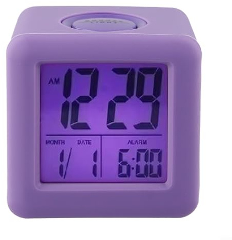 Réveil LCD avec coque en silicone anti-choc, lumière intelligente et accès facile à la répétition (violet)