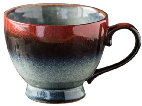 Huiyiwert Porzellan Kaffeebcher 400ml Große Kaffeetasse Steingut Teetasse mit Henkel Vintage Cappuccino Tasse Geschenk für Valentinstag Muttertag Geburtstag Weihnachten Neujahr (Rot)