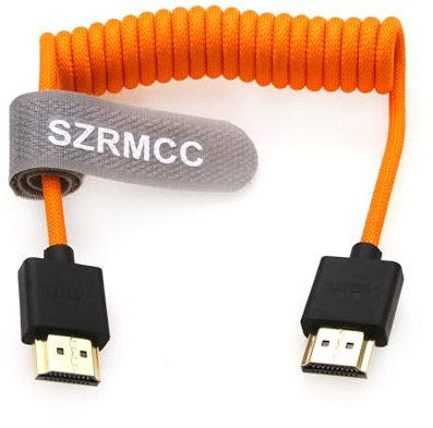SZRMCC 8k 2.1 HDMI auf HDMI Ultra High Speed Spiralkabel Geflochtenes Kabel für Z Cam E2 S-ony FX6 FX9 Canon EOS C70 C300 Portkeys BM5 Atomos Ninjav V Shogun Monitor