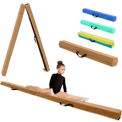 KIKILIVE Gymnastisk balansbalk med Eva konstläderyta + EPE i 3 storlekar (240 cm/270 cm/300 cm) vikbar för barn och vuxna + bärväska