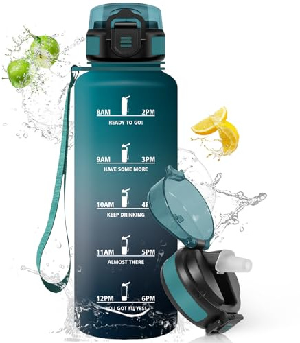 HoneyHolly Trinkflasche 1,5 L mit Strohhalm, Trinkflasche Kohlensäure Geeignet, Water Bottle mit Zeitmarkierungen, Auslaufsichere und BPA-frei, Sportflasche für Outdoor, Wandern, Fitness