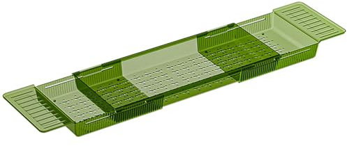 XXYLC Ausziehbare Badewannenablage, Erweiterbare Badezimmerablage Multifunktionales Badewannenbrett, Mit Wasserablauflöchern, Für Handtücher, Weingläser Und Bücher(Color:transparentes grün)