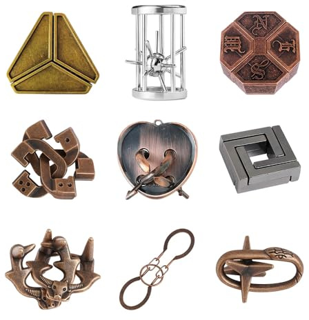 DAJASD 9 Stück Knobelspiele Metall, Metal Puzzle, Metallpuzzle Metallknobellei Geduldsspiele IQ Spiele Geduldspiel, Metall Knobelspiele, Geduldspiele für Kinder Geduldsspiel für Erwachsene