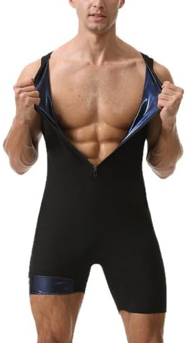 Weyot Traje Sauna Hombre, Faja Reductora Adelgazante, 3 En 1 Moldeador De Compresion Shapewear con Cremallera, Trajes De Sudoración para Fitness, Boxeo Y RunningBlue,XL
