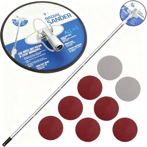 Vurlexat Radial Sander with Sheets Set, 85 Inch Drywall Pole Sander with 8pcs Poles, 360° Rotation Drywall Sanding Tool with 8pcs Sheets 80,100,120,150,180,240 Grit for Polishing Wall and Ceiling