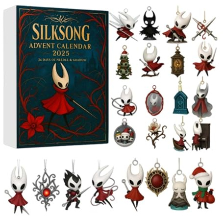 Hollow Knight Silksong Calendario de Adviento 2025, calendario de cuenta regresiva de Navidad de 24 días con adornos de árbol acrílicos 2D de Hollow Knight, colección de colgantes de llavero, regalo