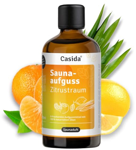 Casida Infusione sauna agrumi – infuso sauna fruttato con oli essenziali 100% naturali (mandarino, limone, citrone) – senza profumi sintetici – 100 ml