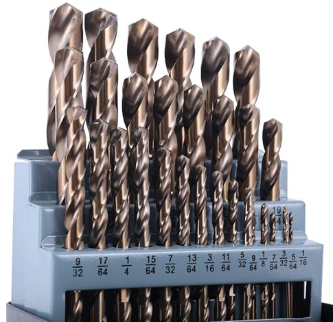 Guldklad 29Pcs M35 Cobalt Drill Bit Set 1/16-1/2, 135° Split Point HSS Twist Bits with Indexed Metal Case for Hardened Steel, Wood & Plastic