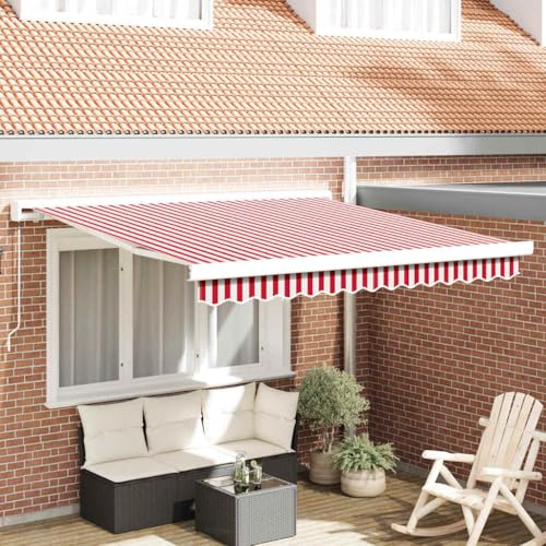 Markise Markisen für Außenbereich,Einziehbare Markise Rot und Weiß 350 x 250 cm Stoff und Metall,Ersatzdach für Pavillon,Balkon und Garten