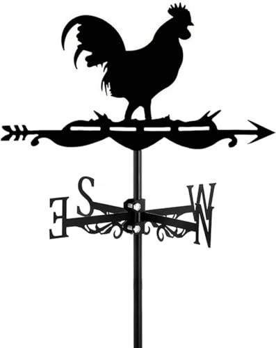 Banderuole da Esterno,banderuola segnavento con Galline,palo Giardino,indicatore di direzione del Tempo,Gallo Nero,Ornamento per Decorazioni Artigianato,