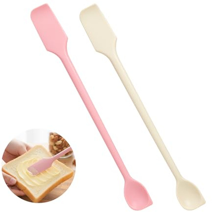 Silicone Spatula Spoon, 2 Pcs Double-Headed Jar Scraper | Multifunctional Long Handle, Small Silicone Spatula, for Home Kitchen Baking, Jam Jars Makeup
