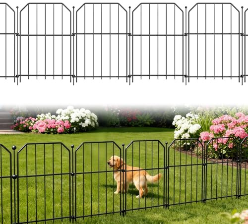 Froadp 25 Stück Dekorativer Gartenzaun aus Metall, Steckzaun für Garten & Beet, Modularer Tierzaun Beetzaun 40 cm (H) x 28 cm (B), Gitterzaun Gesamtlänge 7 m, Zaun zum Stecken, Typ C