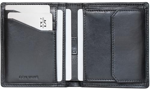 DON VANE Elite Compact - Echt Leder Geldbörse Herren klein – Slim Wallet mit Münzfach, Zugband für schnellen Zugriff, Portemonnaie Geldbeutel, RFID Schutz, trägt Nicht auf (Schwarz)