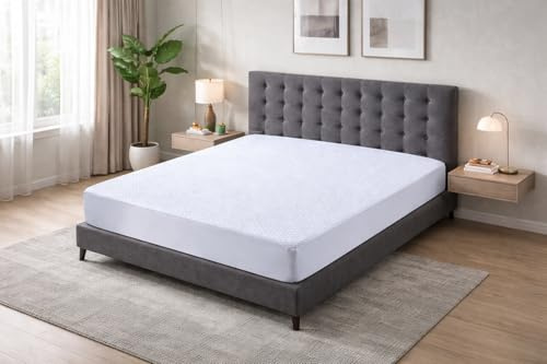 Coprimaterasso HILARY Jacquard a Rombo in Spugna Elastico Impermeabile – 100% Poliestere – 170x200 + 30 cm (Matrimoniale)