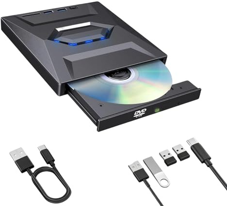 Lecteur Blu-ray externe pour ordinateur portable, lecteur DVD-RW/CD portable avec concentrateur USB et lecteur de carte SD/TF, lecteur de disque externe pour transfert de fichiers et lecture