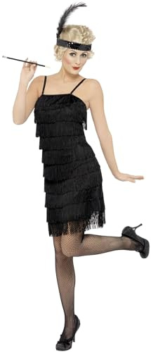 Smiffys, Damen Fringe Flapper Kostm, Kleid und Stirnband mit Feder, Gre: L, 33451