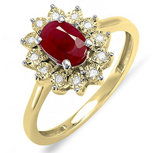DazzlingRock Collection Kate Middleton Diana inspirierter Verlobungsring aus 10 Karat Gelbgold Diamant und Rubin 1 1/4 Karat (Größe 5,5), Rubin