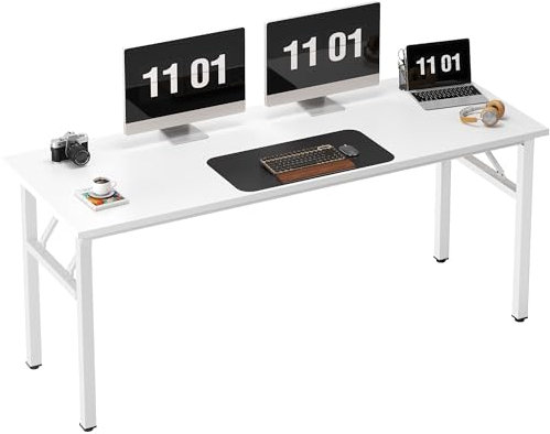 Need Folding Computer Desk, Large 62 inches Folding Table for Home Office, No Install Needed Foldable Writing Table Long Desk, Space-Saving, White