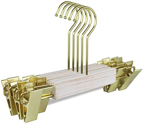 MU Kleiderbügel Robuste und langlebige Anzughose Kleiderbügel 5-teiliger Rockhosen-Kleiderbügel aus Holz mit verstellbaren Clips,Roundhook 15cm,28 * 20,5 * 1.2cm