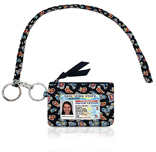 MNF Collections Lanyard with Wallet - Zip ID Case with Lanyard - ID Holder for Cash, Cards, Coin - Durable Card Holder Keychain with Zippers - Cotton Paisley Explosion