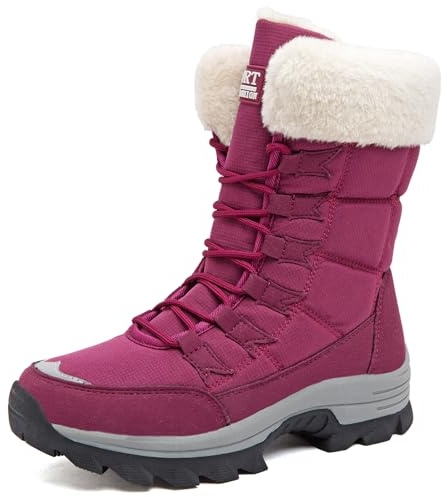 VLOOKST Botas para Mujer Botas de Nieve Botines de Invierno Impermeable Forradas con Pelo Botas de Senderismo Botines de Nieve Botas de Trekking Morado Talla 41