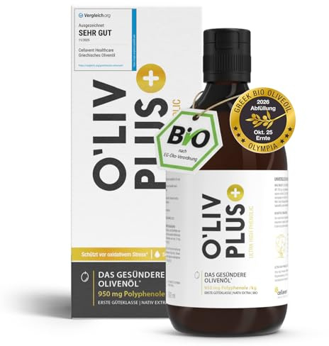 Olivoljan med hälsovärde - extra hög polyfenolhalt 750 mg/kg - ekologisk kvalitet - endast 1 matsked/dag - Olive PLUS - 500 ml - 50 portioner