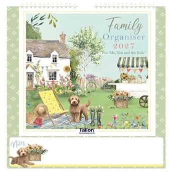 2027 Family Organiser Month to View Calendar For “Me, You and the Kids”| with Notepad| Spiral Bound Wall Hanging| 3 Columns for organising Family| Christmas New Year Gift (Garden)
