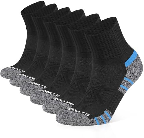 CLOSEMATE Calcetines Deporte Hombre Tobilleros 6 Pares Acolchados Algodon Deportivos Transpirables Antiampollas Cortos para Running Negros 39-42