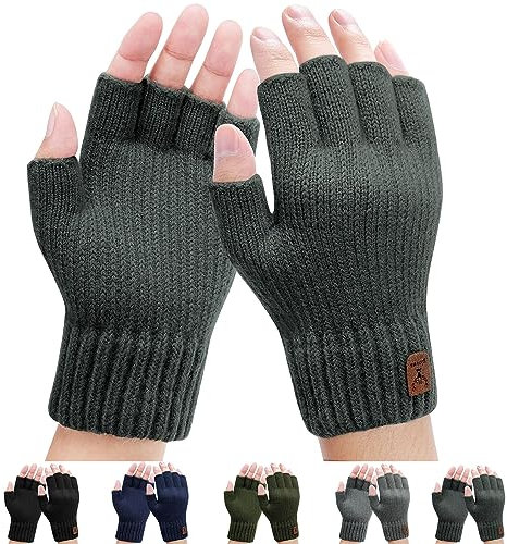 FCHUI Fingerlösa handskar för män – vintertermiska halvfingerhandskar för utomhuslöpning cykling arbete – blå